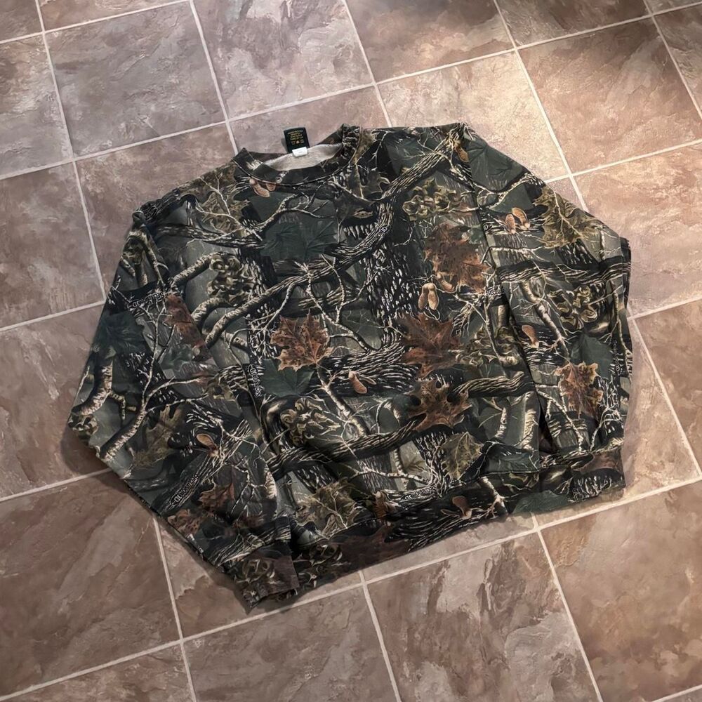 Vintage 1990s baggy real tree Camo Crewneck Sweatshirt, Size XL